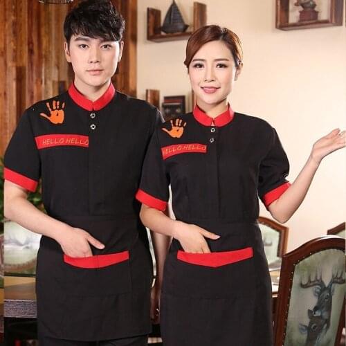 Restaurant Waiter Uniform Summer Waitress Short-sleeved Hotel Hot Pot Shop Man Women Staff Overalls High Quality Jacket H2186