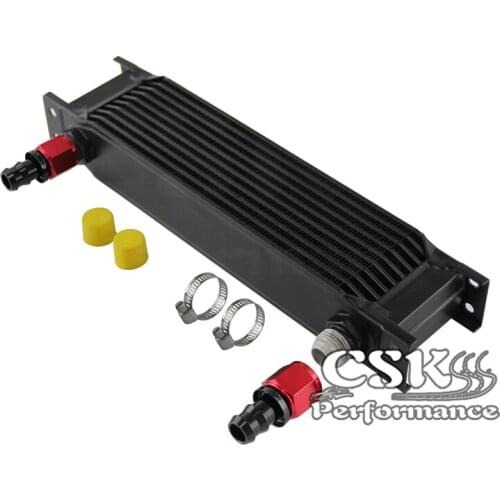 Universal 10 Row AN10 Engine Transmission 248mm Oil Cooler + 2pcs Fittings Black