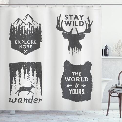 Wanderlust Shower Curtain Set Stay Wild Explore More World Art Curtain for Bathroom Decor 12 Hooks Decorative Bath Accessory