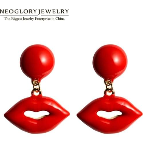 Neoglory Jewelry Red Lips Drop Earrings For Women 2020Sexy Mouth Red Enamel New Korean Lovely Party Jewelry Gift For Girlfriend