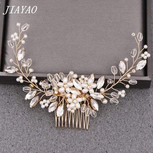 Pearl Rhinestone Hair Comb Women Hair Accesories Light Golden Pearl Flower Hair Comb For Bridal Hair Jewelry Headband