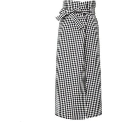 2021 Summer Vintage Plaid Skirt Lace Up Bow A-Line Women Elegant High Waist Package Hip Split