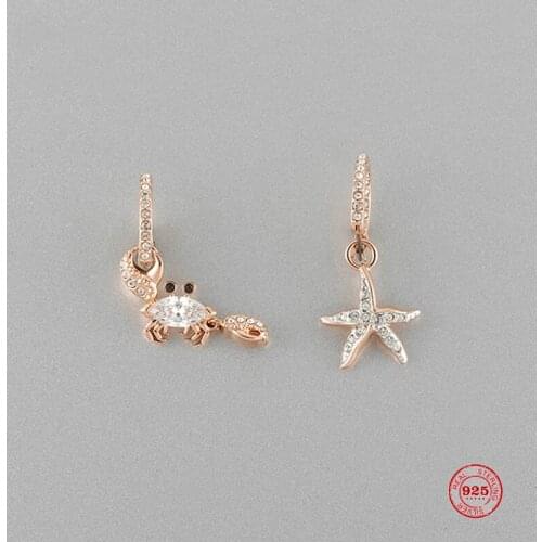 2020Fashion Charm Sterling Silver Original 1:1 Copy, Asymmetrical Design Sunshine Beach Crab Earrings Women Luxury Jewelry Gifts