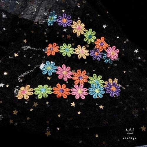 Premium Colorful Rainbow Flowers Kim Hyun A Daisy Choker Necklace for Women Girls Neckband Collar choker Clavicle chain Jewelry