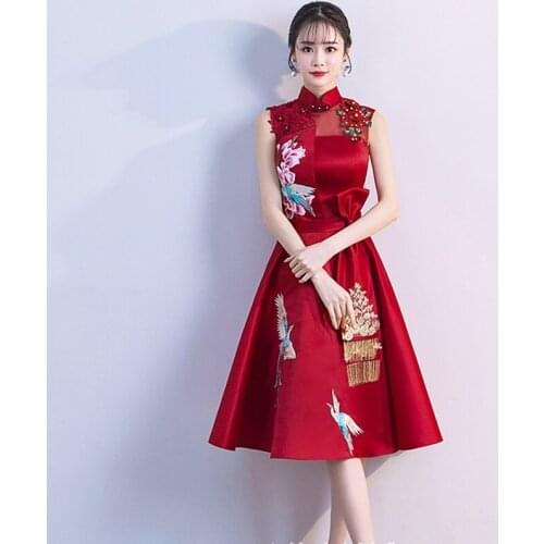 Vintage Robe Femme 2020 Dresses Appliqued Embroidery Mandarin Collar Vestidos Elegant Dress Women For Wedding Party FF2863