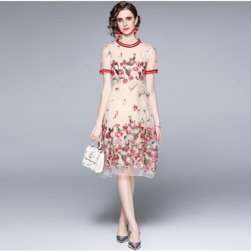 ZUOMAN Women Summer Luxury Embroidery Mesh Dress Festa High Quality Floral Wedding Party Robe Femme Vintage Designer Vestidos