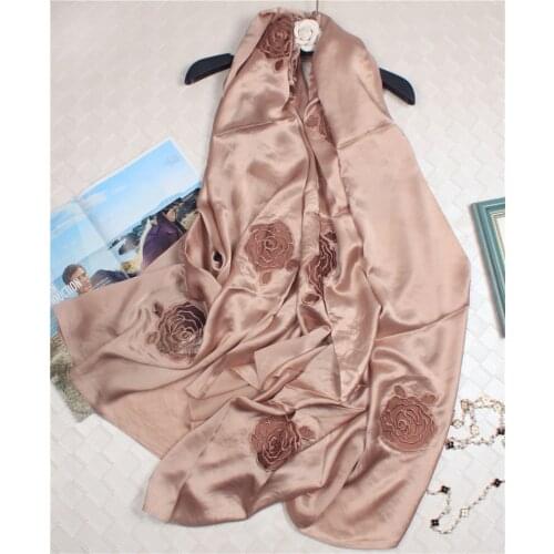 100%silk satin smooth womens fashion hollow out embroidery luxury scarf shawl pashmina 105x195cm super large size