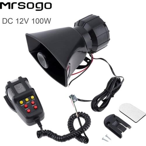 100W 12V Auto Car Motorcycle Vehicle Warning Siren Alarm Loud Horn Firemen Ambulance Loudspeaker 7 Sound Tone with Mics