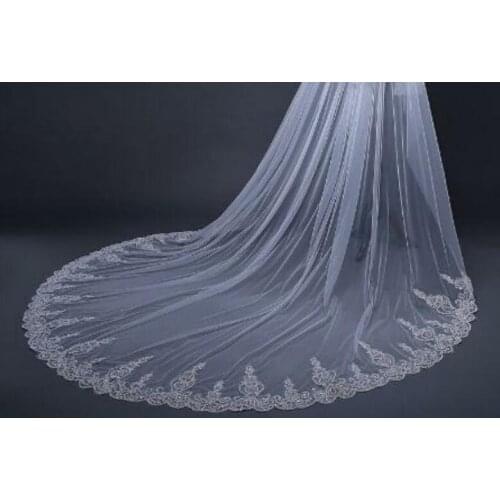 3 Meter White Ivory Cathedral Wedding Veils Long Lace Edge Bridal Veil with Comb Wedding Accessories Bride Veu Wedding Veil
