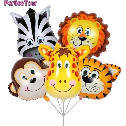 5pcs Tiger Lion Zebra Monkey Graffe Foil Balloons Animal Balloons Child Jungle Birthday Party Supplies Baby Shower Decorations
