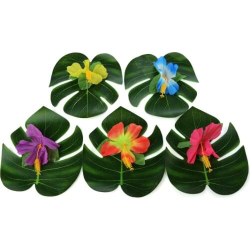 54Pcs Artificial Tropical Palm Leaves Simulation Hibiscus Flowers For Hawaiian Party Beach Party Jungle Theme Party Decoration