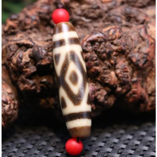 5A Energy Tibetan old Agate Ivory Color 3 kingkong eye dZi Bead Totem zhang