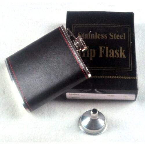 6 oz men carry Black Leather bottle Stainless steel flagon flagon (with funnel) 126G