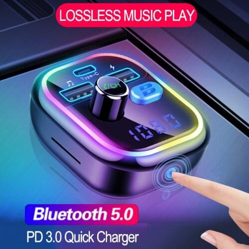 JINSERTA Car Charger Bluetooth 5.0 FM Transmitter PD 3.0 Three USB with Type-C Charger Audio MP3 Player TF Card Music Car Kit