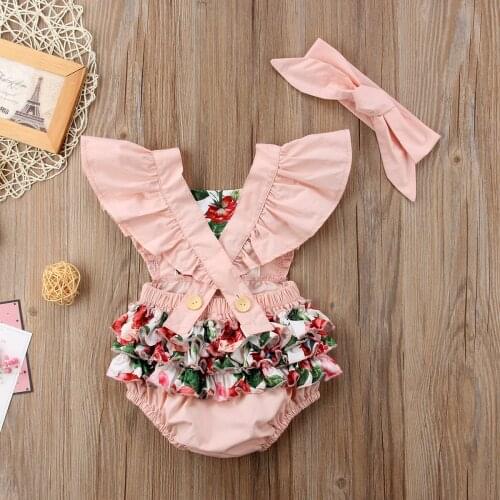Summer Newborn Kids Baby Girl Floral Flying Sleeves Bodysuit Jumpsuit Playsuit Clothes Outfits Summer Cute