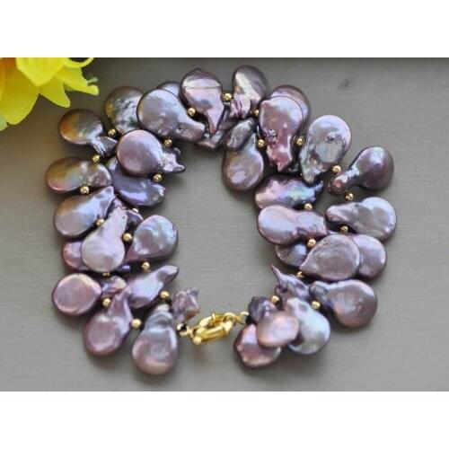 Z10358 2Row 8" 14mm Purple Coin Freshwater Pearl Bracelet