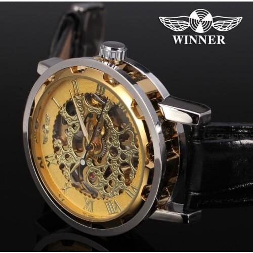 Fashion Top Brand Winner Mens Watches Transparent Skeleton Luxury Casual Leather Strap Heren Horloge Man Classic Sport Watch