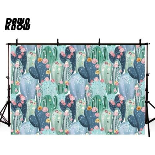 DAWNKNOW Drawing Cactus Photography Background Cartoon Flower Baby Wedding Photocall Photo Shoot Backdrop Children lv1272