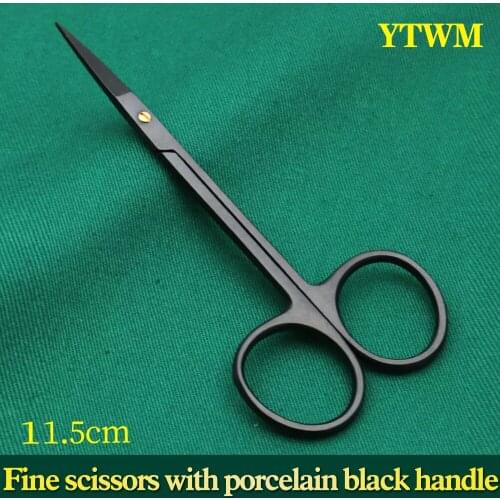 Porcelain black 11.5cm double eyelid plastic scissors straight head elbow surgical tools ophthalmic surgical instruments