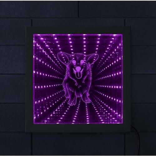Welsh Corgi Dog LED Lighted Photo Frame Color Changes Tunnel Lamp Infinity Mirror Frame Mesmerizing Illusion Corgi Home Decor