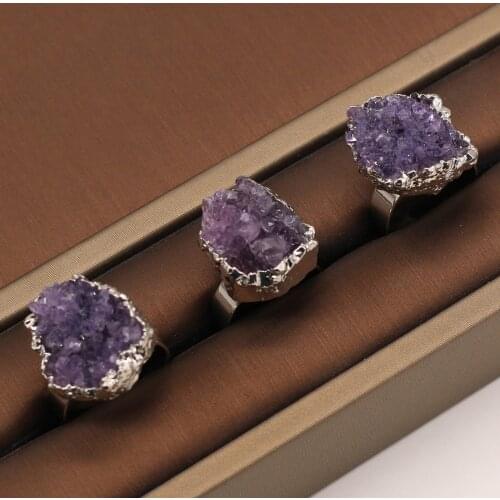 2021New Fashion Natural Amethyst Bud Opening Around Gold Wire Ring Send Wife Daughter Memorial Day Gifts Adjustable Rings Party