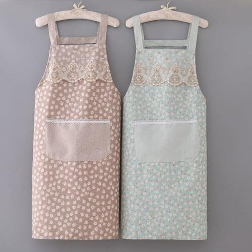Kitchen womens apron household fashion simple cooking floral bib with pocket lace apron baking accessories