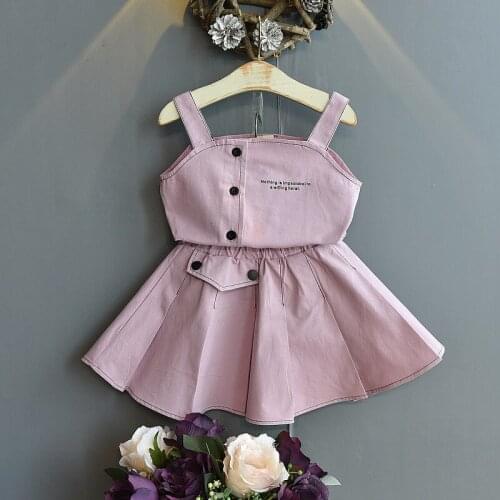 Summer Fashion Little Girls Clothing Set Letter Printed Camisole&Pleated Skirt Korean Cute Children Outfits Kids Clothes