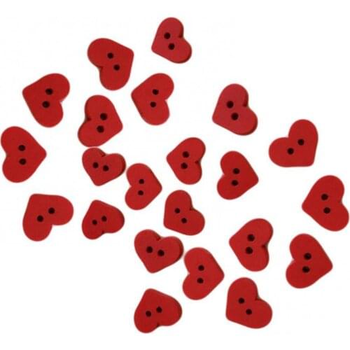 40%HOT100Pcs 2 Holes Red Love Heart Wooden Button Clothes DIY Sewing Accessory Decor