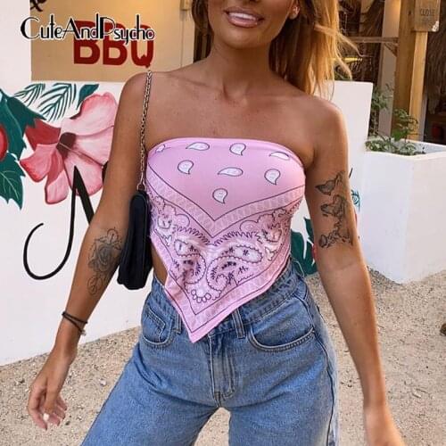 Harajuku Printed y2k Camisole Women Vintage Retro Fashion Bustier Crop Tops Sleeveless Clubwear Backless Shirt 90s Cuteandpsycho