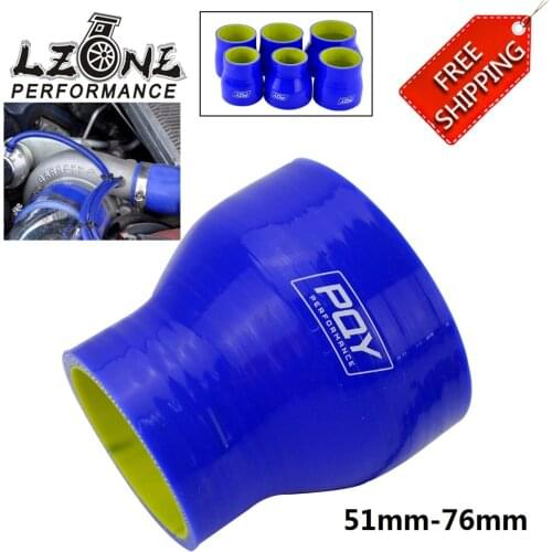 LZONE - 2"-3" 51mm-76mm SILICONE HOSE STRAIGHT REDUCER JOINER COUPLING Wtih PQY Logo BLUE & YELLOW JR-SH02030-QY