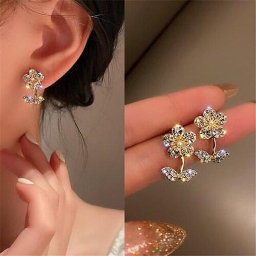 Fashion Luxury Crystal Flower Earrings Party Stud Earrings for Women Romantic Valentines Day Jewelry Gifts