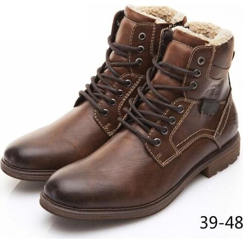 Men Boots 2020 Winter Lace Up Vintage Plush Keep Warm Ankle Snow Boots Men Footwear Leather Casual Shoes Botas Hombre Size 39-48