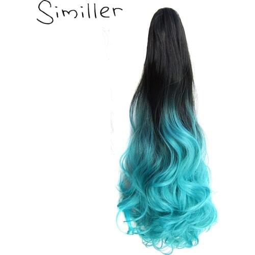 Similler 55cm Long Wavy Ombre Clip On Hair Extensions Claw Pony Tail Synthetic Hairpiece Heat Resistant Ponytail 170g