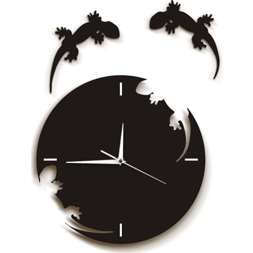 Geckos Escape From Wall Clock Modern Design Salamander Gecko Lizard Wall Watch Animal Silhouette Reptile Home Decor