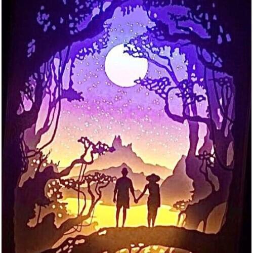 Wonderlife 3D light and shadow paper carved lamp handmade birthday, Valentines Day gift finished small desk lamp (lovers)