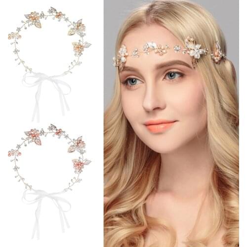 Bride Headpiece Hair Pieces Flower Vine Tiara Inlaid Ribbon Dance Parties