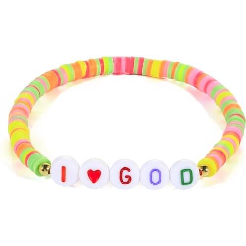 KELITCH Colorful Strand Bracelets Chain Letter "I Love God" Handmade Summer Beach Friendship Bracelets 2021 New Anime Fashion