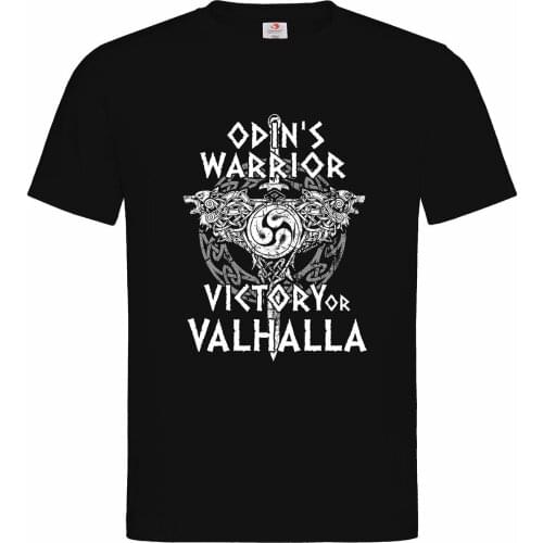 Victory or Valhalla. Odins Warriors Viking Rune Valknut Fenris Wolf T-Shirt. Summer Cotton Short Sleeve O-Neck Mens T Shirt New
