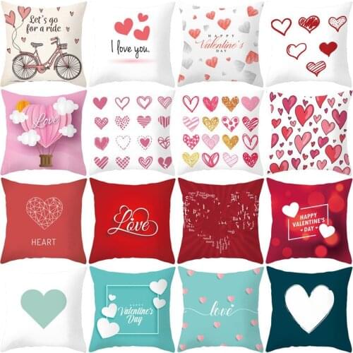 Valentines Day Love Series Cushion Cover 45x45 Red Heart Pattern Pillowcase Home Sofa Seat Living Room Decoration Pillow Case