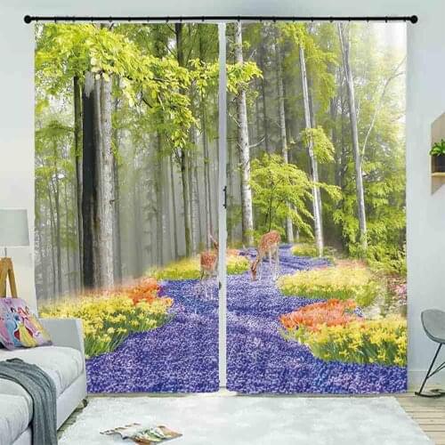 Simple Curtain Design Custom Woods Landscape Silk Living Room Bedroom Hotel Blackout Curtains 2019