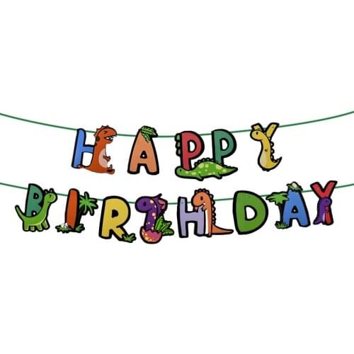 Cartoon Dinosaur Letter Happy Birthday Banner Colorful Kid Dinosaur Theme Party Flag Decor Baby Shower Party Bunting Pull Supply