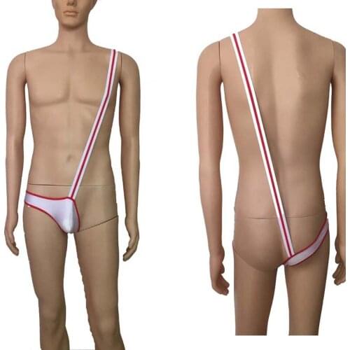 Sexy Men One Shoulder Suspender Singlet Erotic Lingerie Low Rise Open Butt Mankini Underwear Thong Leotard Servant Costume