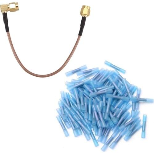 SMA Male To SMA Right Angle Male Plug Jumper With 50X Blue Heat Shrink Butt Wire Electrical Crimp Terminal Connector