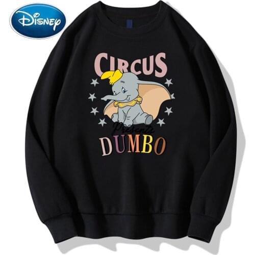 Disney Sweatshirts Fashion Dumbo Elephant Cartoon Letter Print O-Neck Pullover Unisex Women Long Sleeve Tops S - XXL 8 Colors