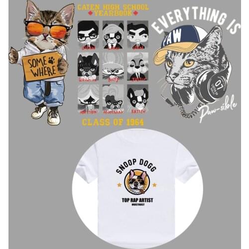 Punk Letter Cat Iron on Heat Transfers Printing Patches Stickers Washable for Kids Clothes Jeans T-shirt Hats DIY Appliques