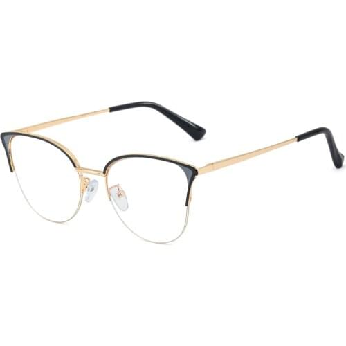 Veshion Ladies Blue Light Blocking Glasses for Computer Metal Gold Cat Eye Glasses Frame Women Optical Half Frame Clear Lens