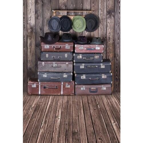 Vintage Wooden Floor Photography Backdrops Suitcases Horn Caps Vinyl Cloth Customize 3D Backgrounds for Photo Studio Photo Shoot