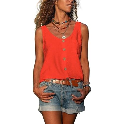 Women Sleeveless Tanks 2021 Summer Casual Loose Harajuku Solid Color V-Neck Tee Shirts Female Button Tops Clothes