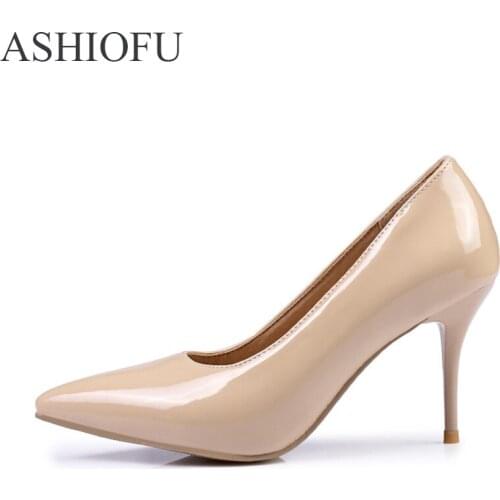 ASHIOFU Wholesale Women High Heel Pumps Office&Career Dress Shoes Party Prom Fashion Large Size Evening Court Shoes Six Colors