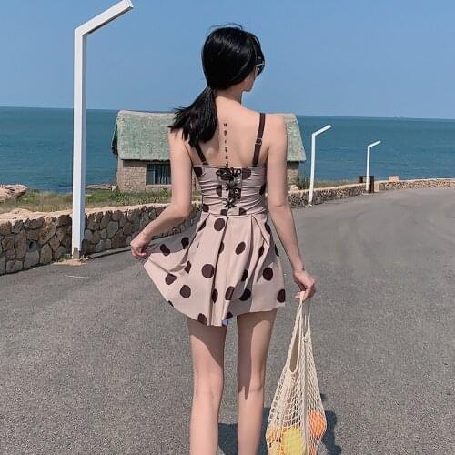 2021 New Korean Summer Women Solid One Piece Swimwear Sexy Backless Biknis Swimsuit Bandage Bathing Suits Beachwear Swimskirt